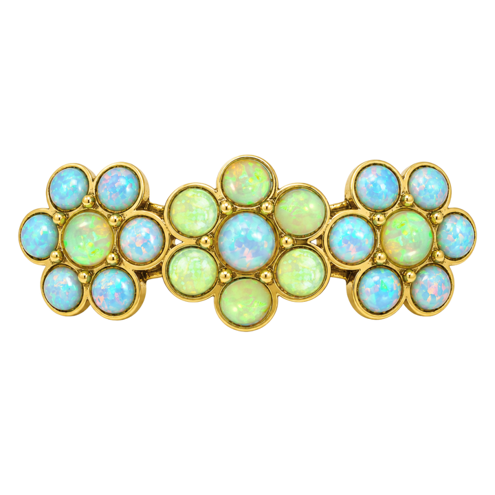 18K Gold Plated Three-Flower Hair Clip with Green-Turquoise Opal - Bloom
