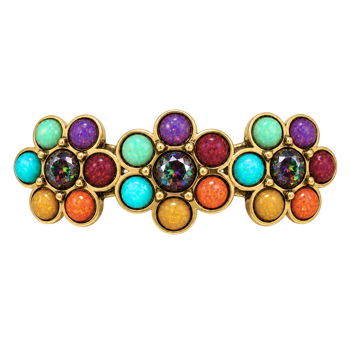 18K Gold Plated Three-Flower Hair Clip with Multicolor Opal - Bloom