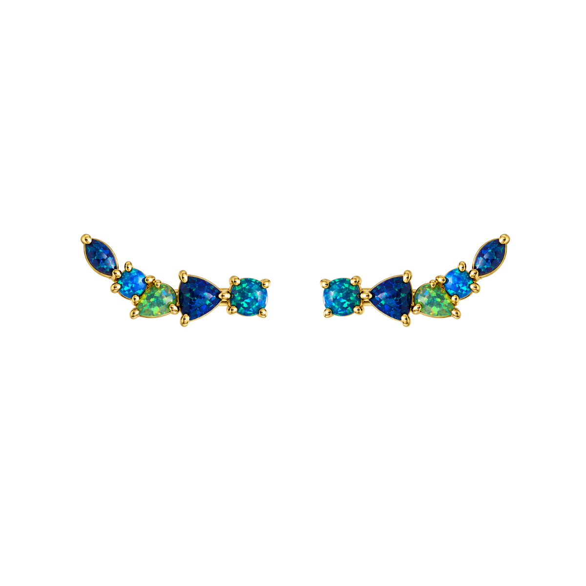18K Gold Plated Climber Earrings with Turquoise Lab-Created Opal - Botanic - 2