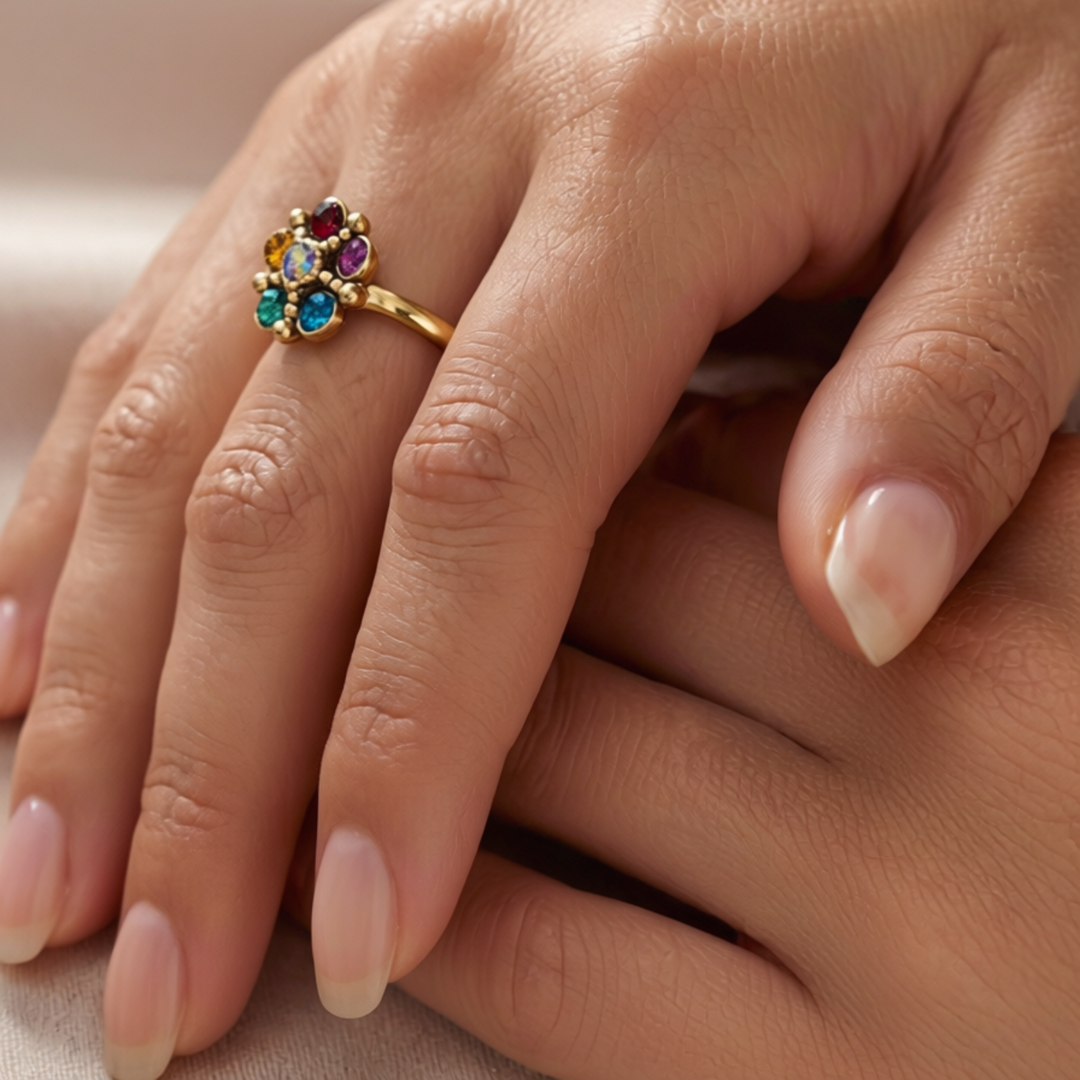 Colorful Swarovski crystal flower ring – Bloom