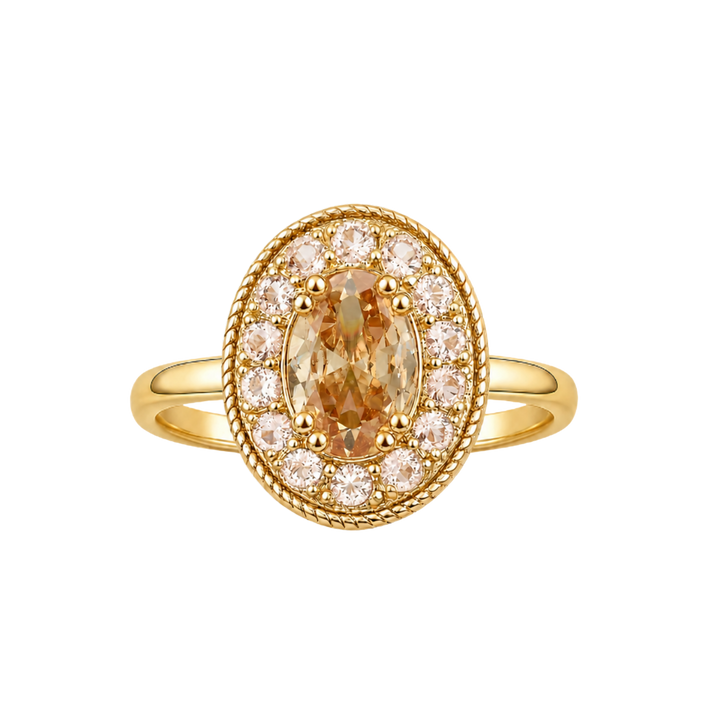 18K Gold Plated Ring with Champagne Crystal - Nobel