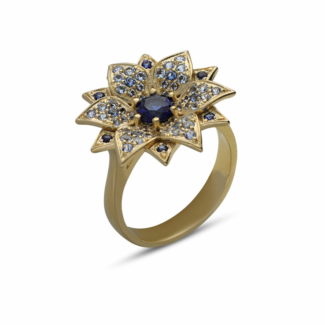Amaryllis ring set with blue crystal stones