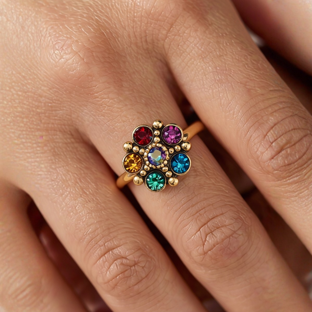 Colorful Swarovski crystal flower ring – Bloom