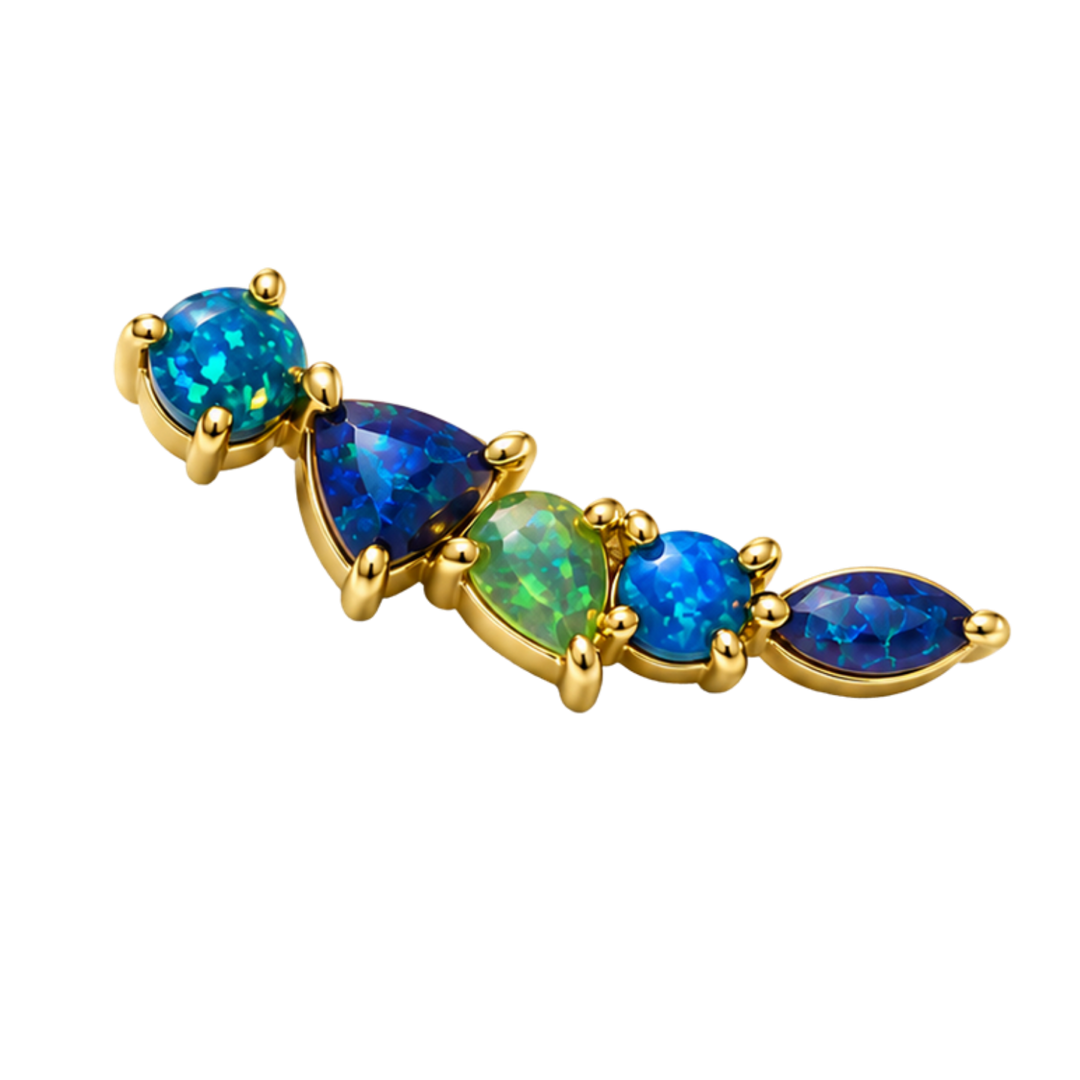 18K Gold Plated Climber Earrings with Turquoise Lab-Created Opal - Botanic - 4