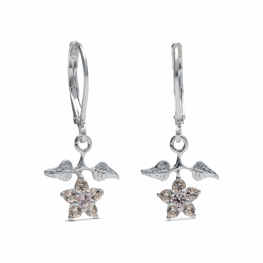 Floating leaf earrings studded with champagne colored crystal stones