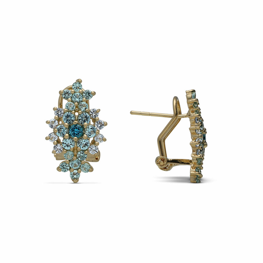 Floral rhombus earrings studded with turquoise crystal stones