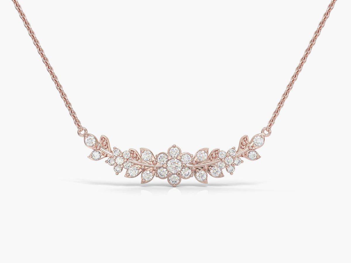 Long flowering branch gold necklace