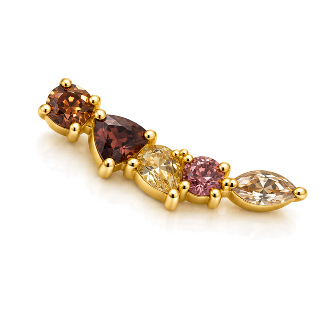 18K Gold Plated Climber Earrings with Multicolor Zirconia - Botanic - 5