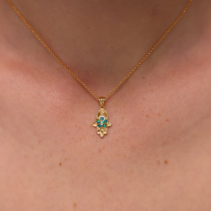 18K Gold Plated Hamsa Necklace with Lab Opal Stones - 2
