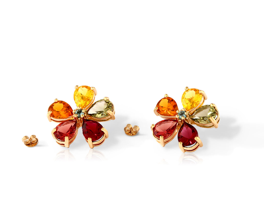 Stud earrings flower of wishes embedded with colored crystal stones
