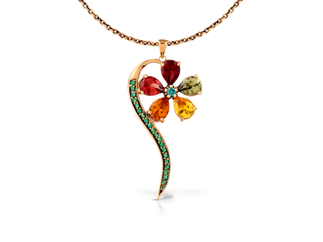Wish flower necklace studded with colored crystal stones