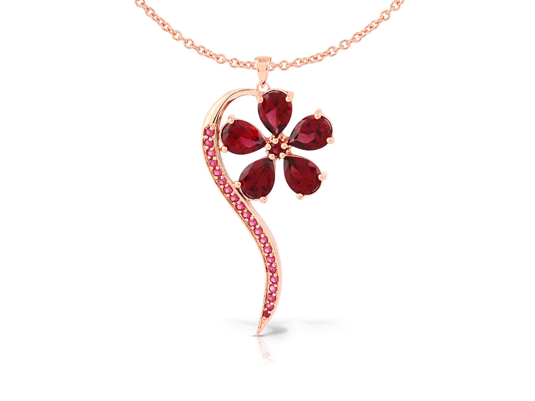 Wish flower necklace studded with ruby ​​colored crystal stones