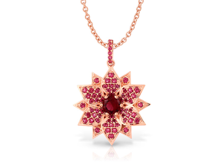 Amaryllis necklace studded with ruby ​​colored crystal stones