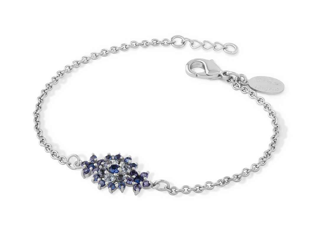 A floral rhombus bracelet studded with blue crystal stones