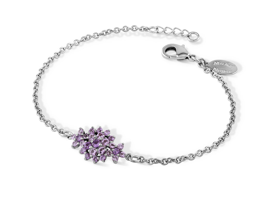 A floral rhombus bracelet studded with purple crystal stones