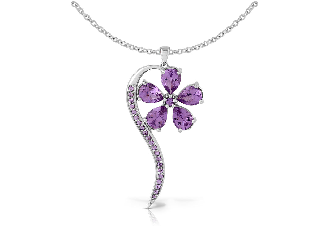 Wish flower necklace studded with purple crystal stones