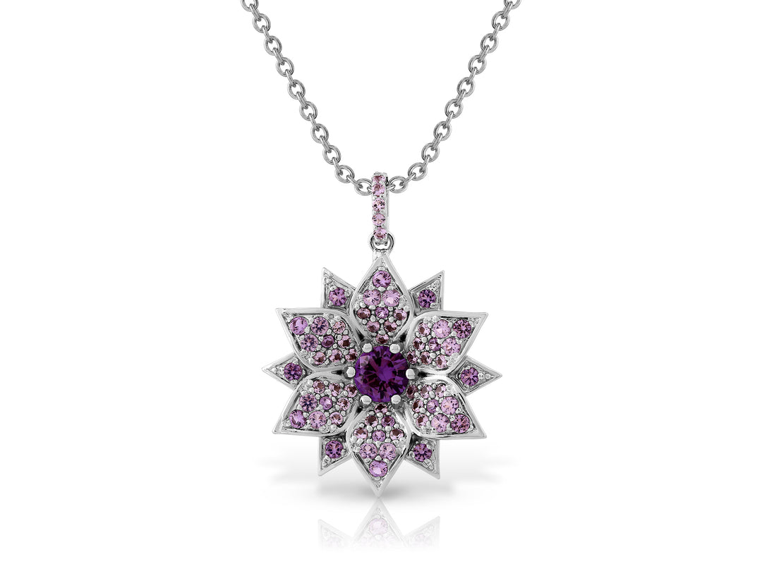 Amaryllis necklace studded with purple crystal stones