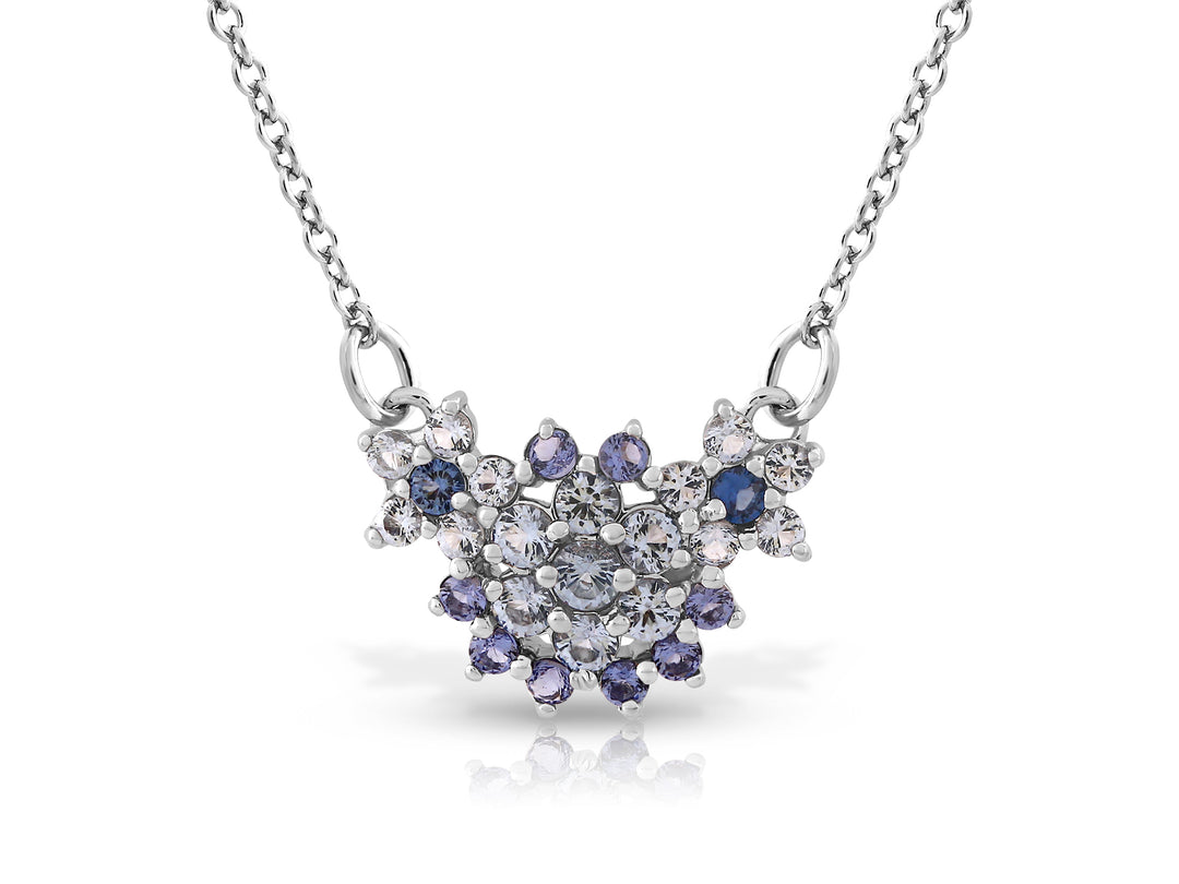 Heart flower necklace studded with blue crystal stones