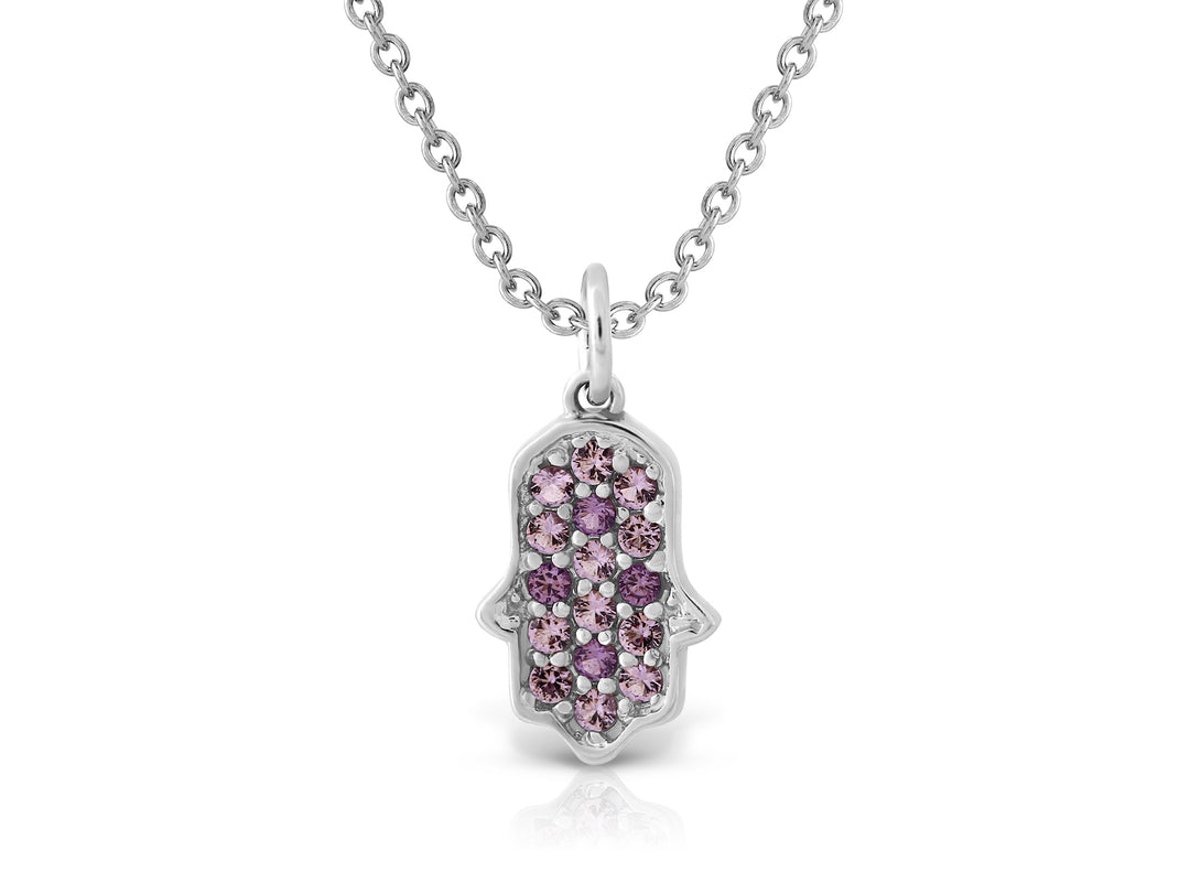 Hamsa pendant necklace set with purple crystal stones