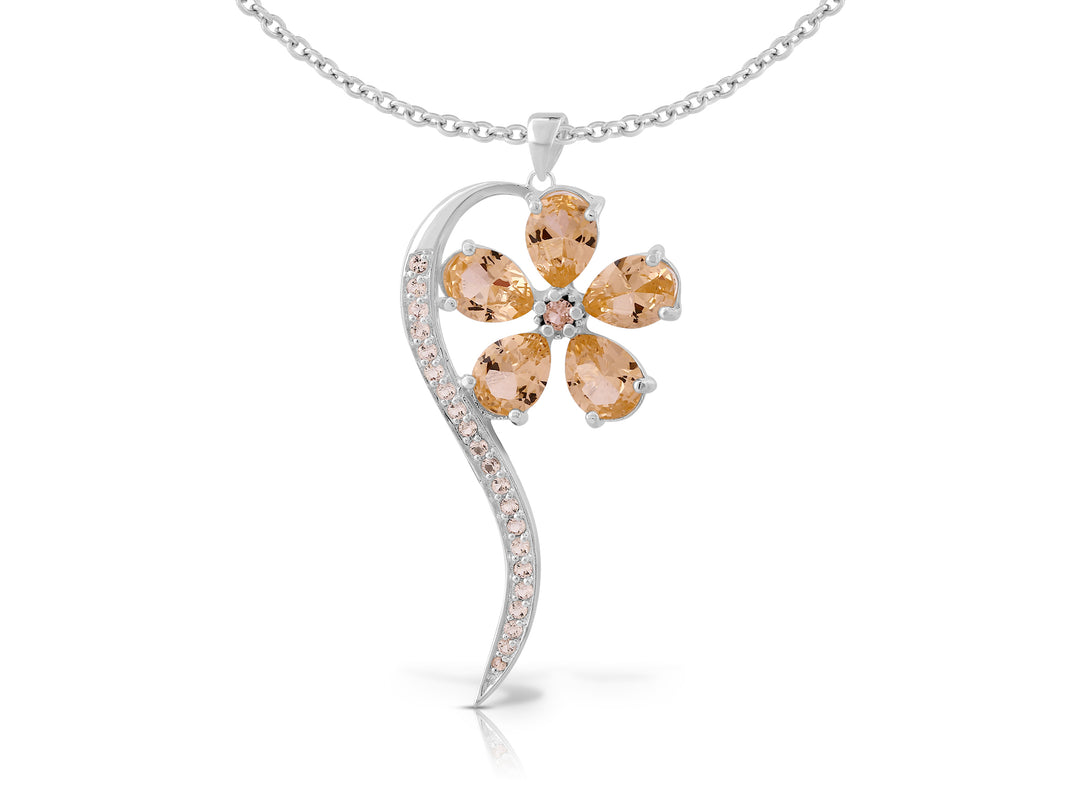 A wish flower necklace studded with champagne colored crystal stones