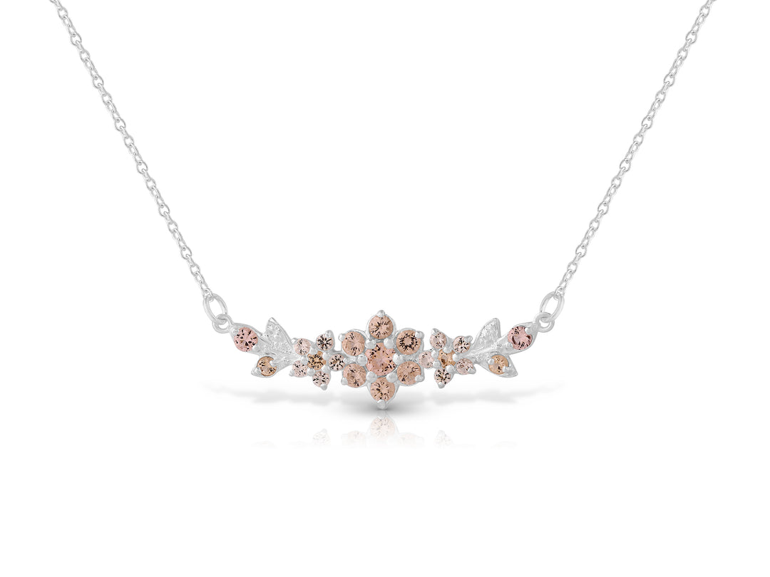 Medium flowering branch necklace studded with champagne colored crystal stones