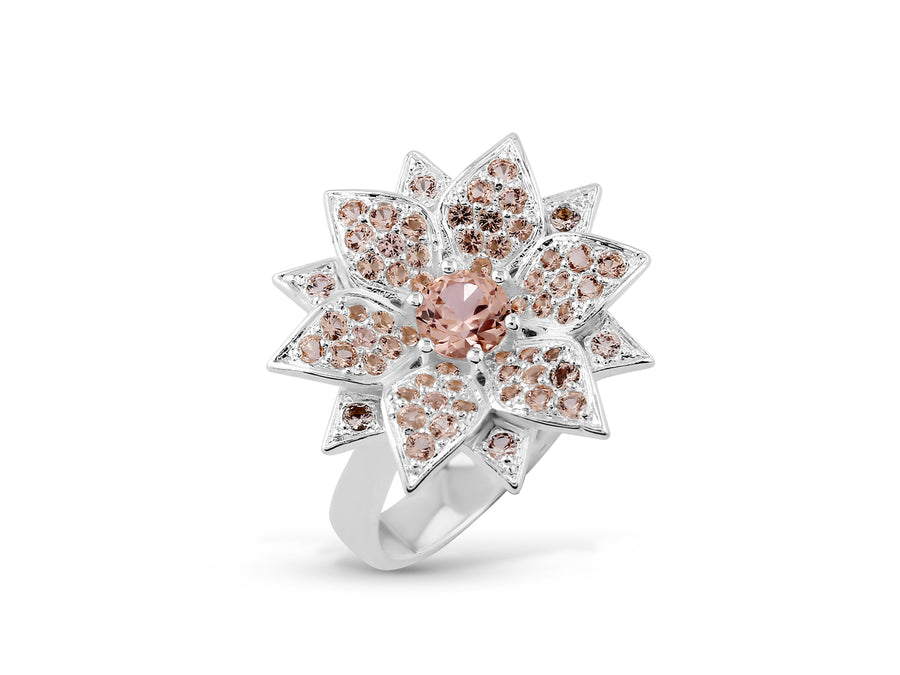 Amaryllis ring studded with champagne colored crystal stones