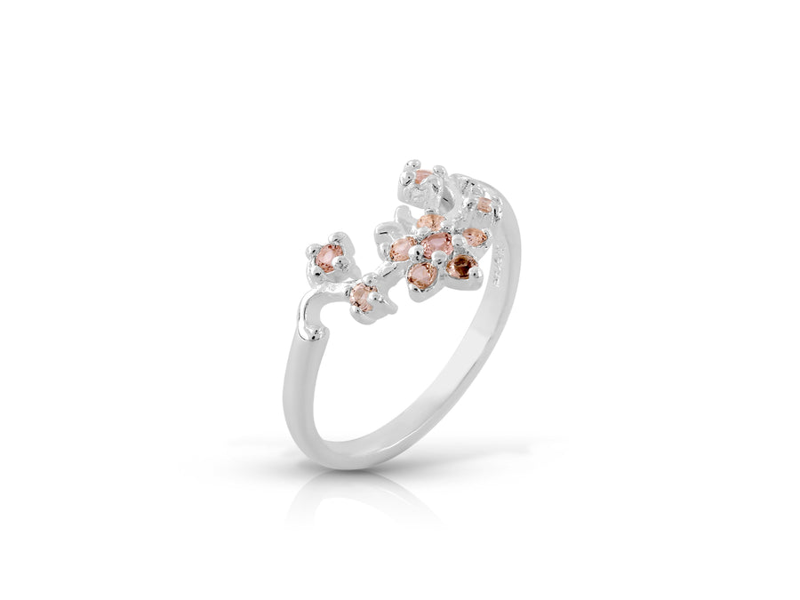 Flower series ring studded with champagne colored crystal stones