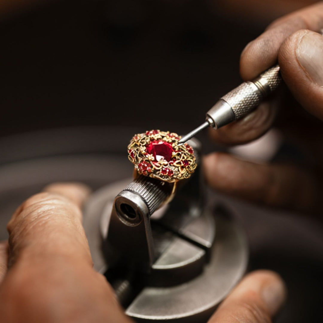 18K Gold Plated Ring with Red Zirconia M - Heritage - 5