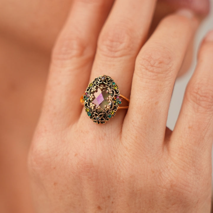 18K Gold Plated Ring with Colorful Zirconia M - Heritage - 2
