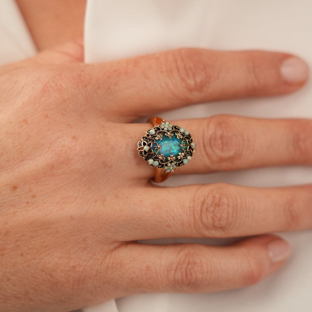 18K Gold Plated Ring with Synthetic Opal M - Heritage - 4