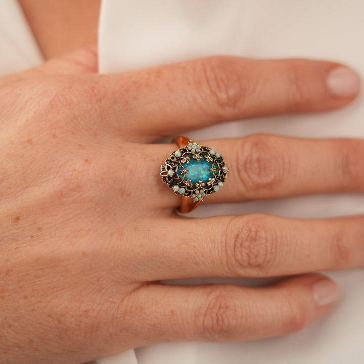 18K Gold Plated Ring with Synthetic Opal M - Heritage - 4