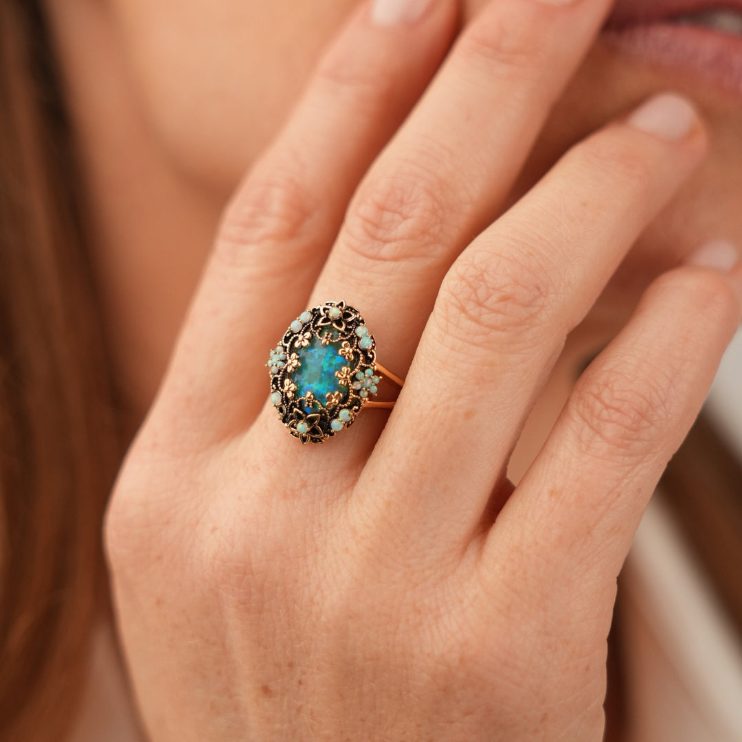 18K Gold Plated Ring with Synthetic Opal M - Heritage - 2