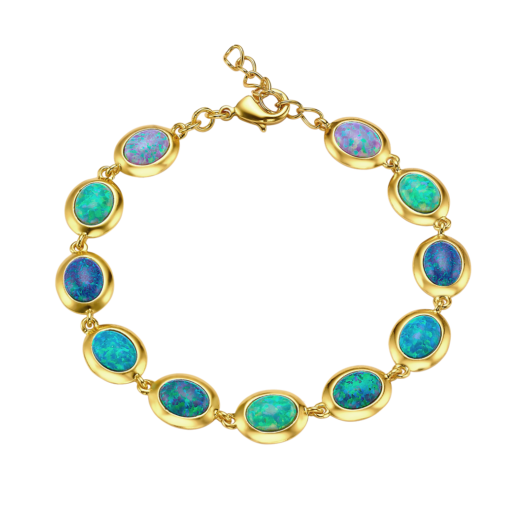 18K/24K Gold Plated Bracelet with Varied Synthetic Opal - Mare - 7
