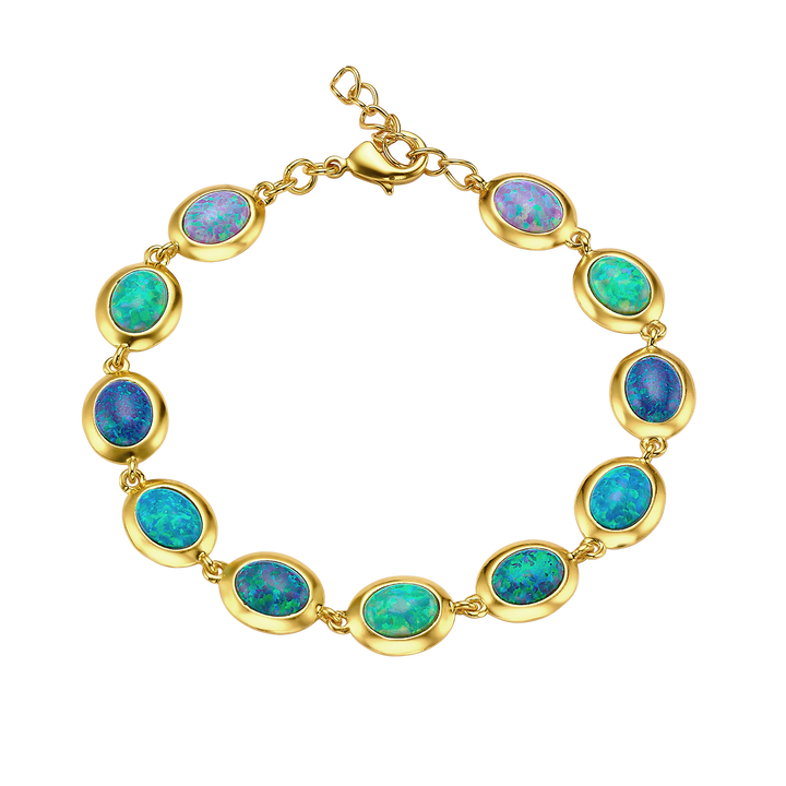 18K/24K Gold Plated Bracelet with Varied Synthetic Opal - Mare - 7