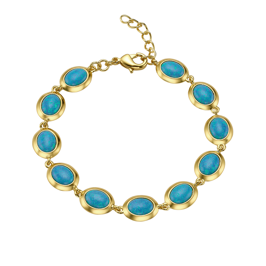 18K/24K Gold Plated Bracelet with Sky Blue Synthetic Opal - Mare