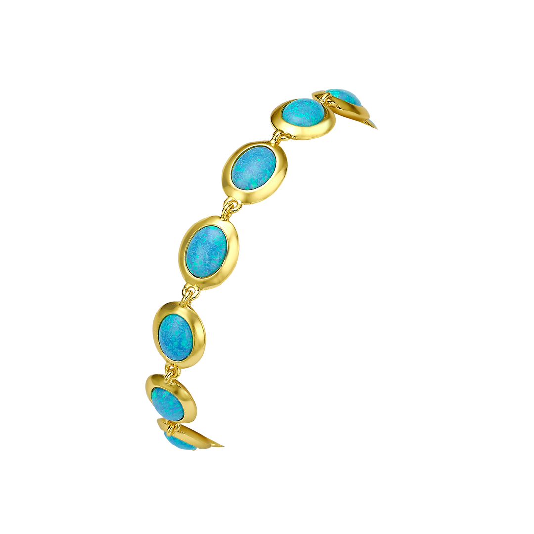 18K/24K Gold Plated Bracelet with Sky Blue Synthetic Opal - Mare - 3