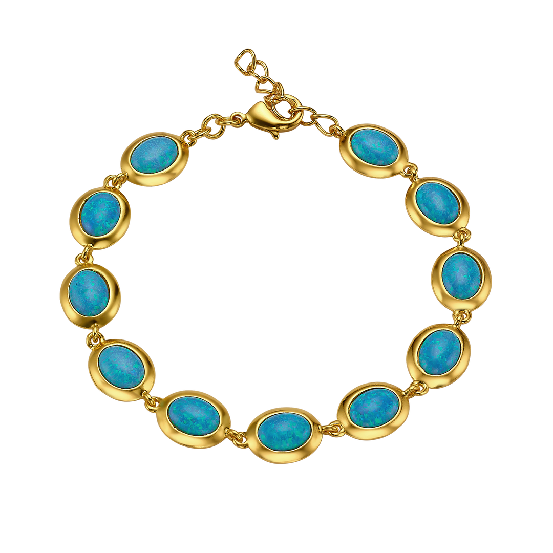 18K/24K Gold Plated Bracelet with Sky Blue Synthetic Opal - Mare - 7