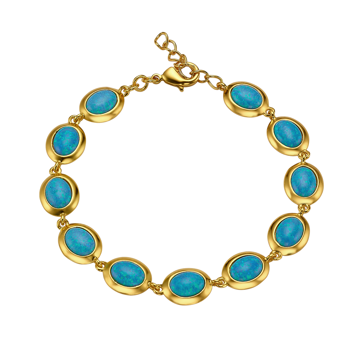 18K/24K Gold Plated Bracelet with Sky Blue Synthetic Opal - Mare - 7
