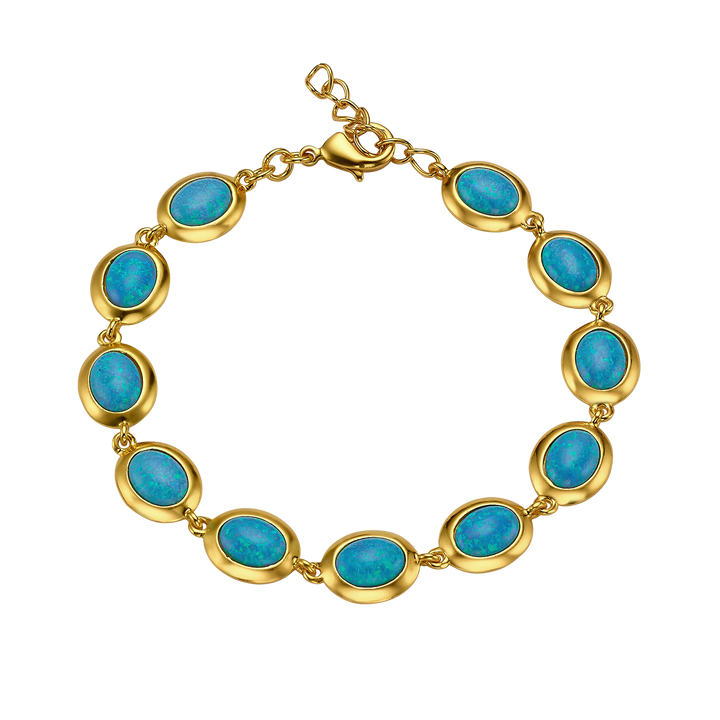 18K/24K Gold Plated Bracelet with Sky Blue Synthetic Opal - Mare - 7