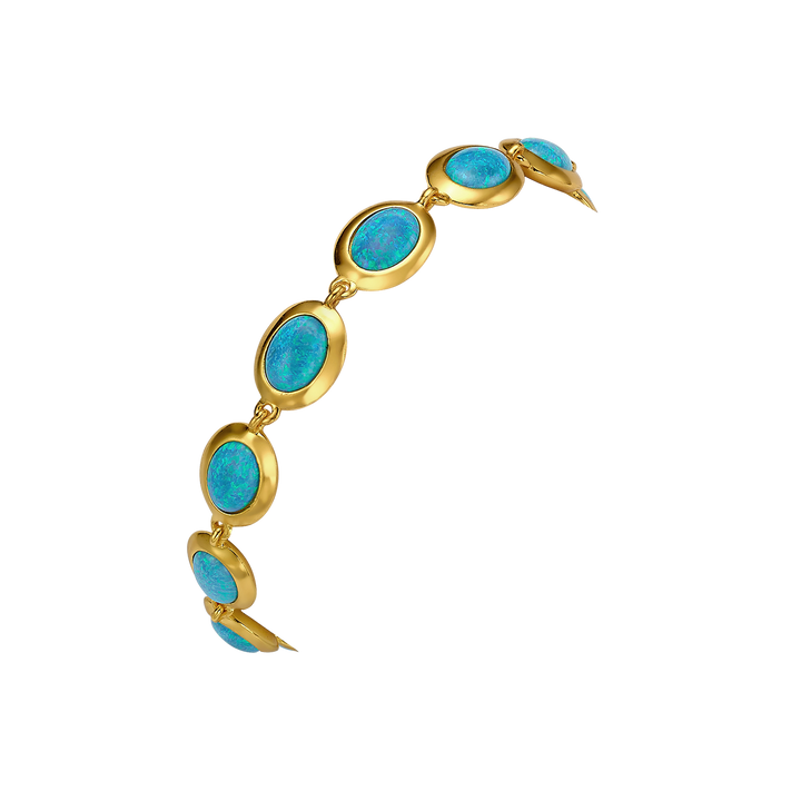 18K/24K Gold Plated Bracelet with Sky Blue Synthetic Opal - Mare - 9