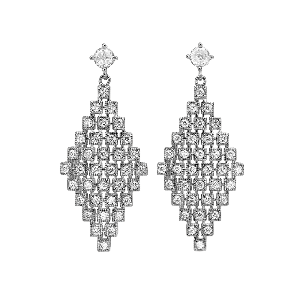 Silver Rhodium Plated Earring with Swarovski Crystals - Volver - 2