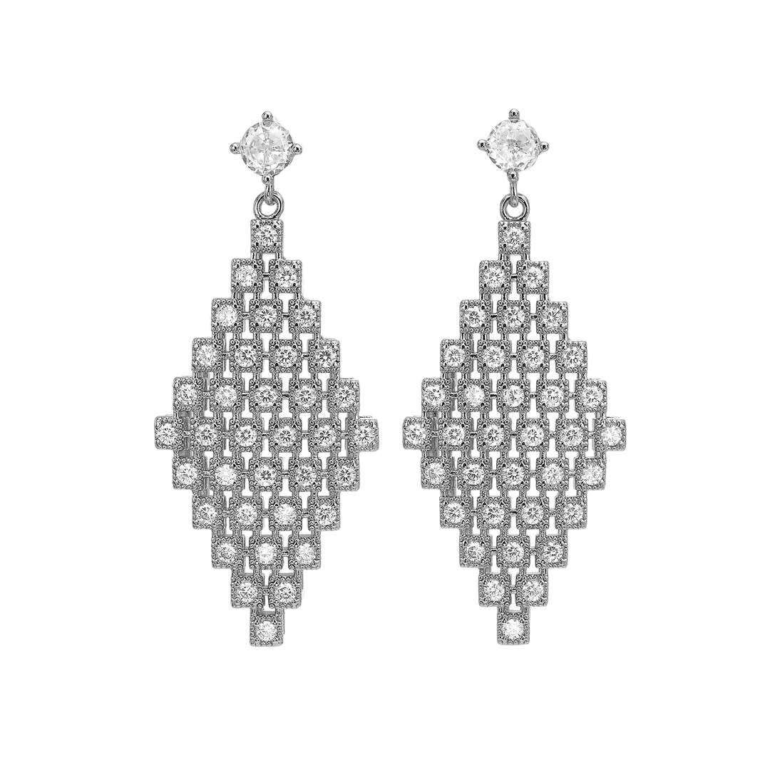 Silver Rhodium Plated Earring with Swarovski Crystals - Volver - 2
