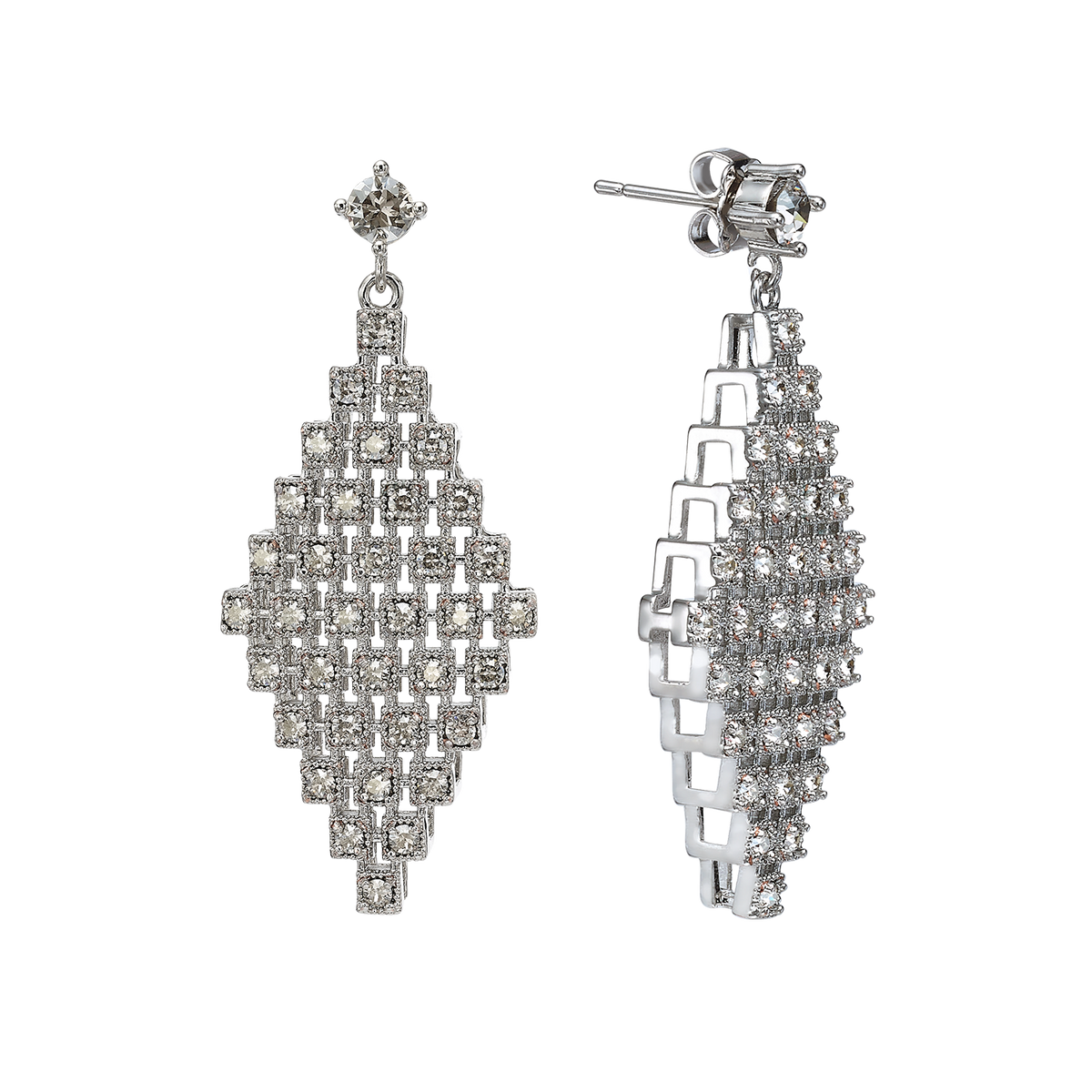Silver Rhodium Plated Earring with Swarovski Crystals - Volver
