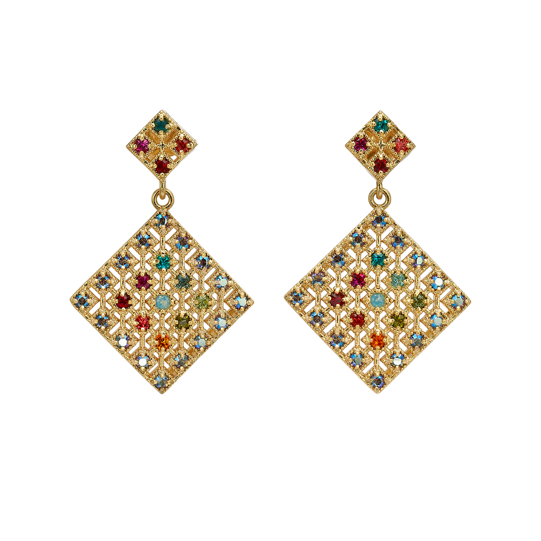 18K Vintage Gold Plated Earrings with Multicolor Zirconia - Volver