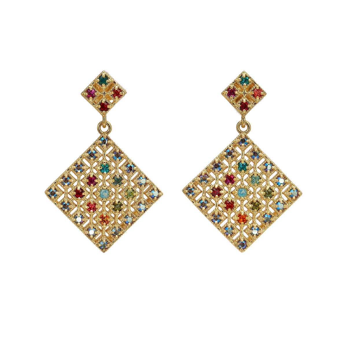 18K Vintage Gold Plated Earrings with Multicolor Zirconia - Volver