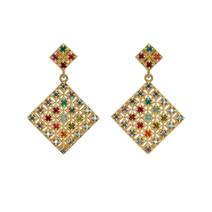 18K Vintage Gold Plated Earrings with Multicolor Zirconia - Volver
