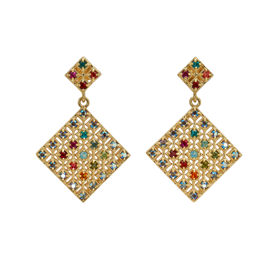 18K Vintage Gold Plated Earrings with Multicolor Zirconia - Volver