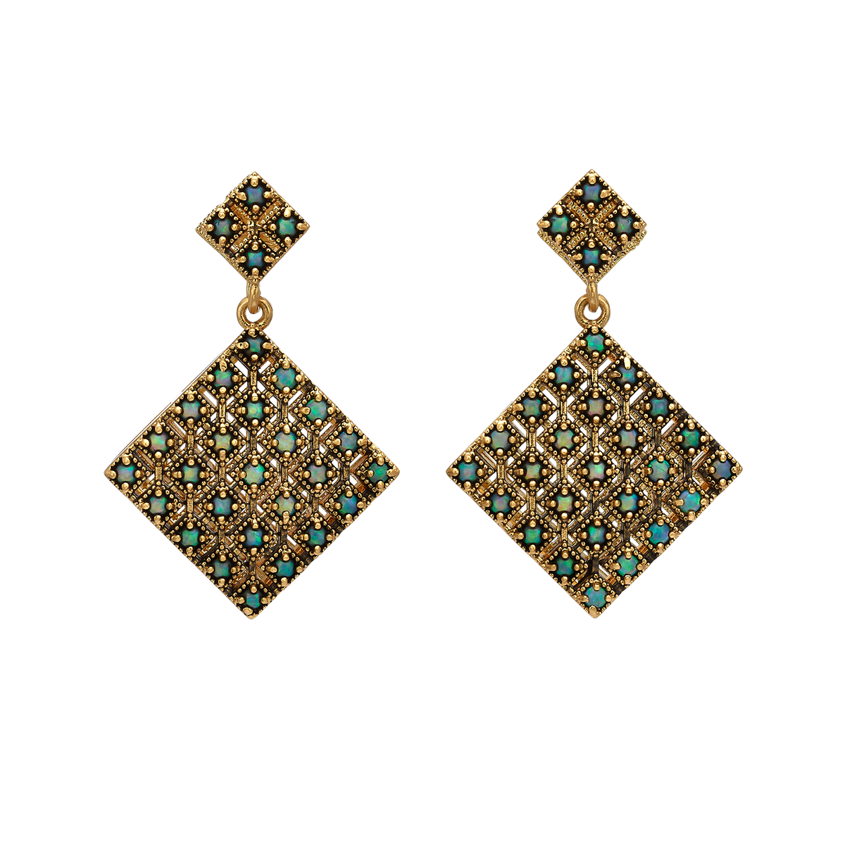 18K Vintage Gold Plated Earrings with Synthetic Opal - Volver