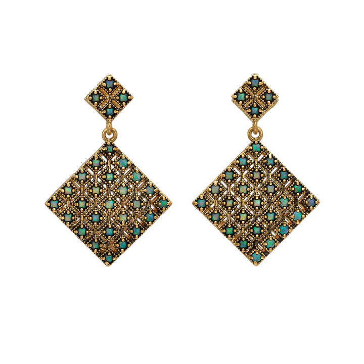 18K Vintage Gold Plated Earrings with Synthetic Opal - Volver