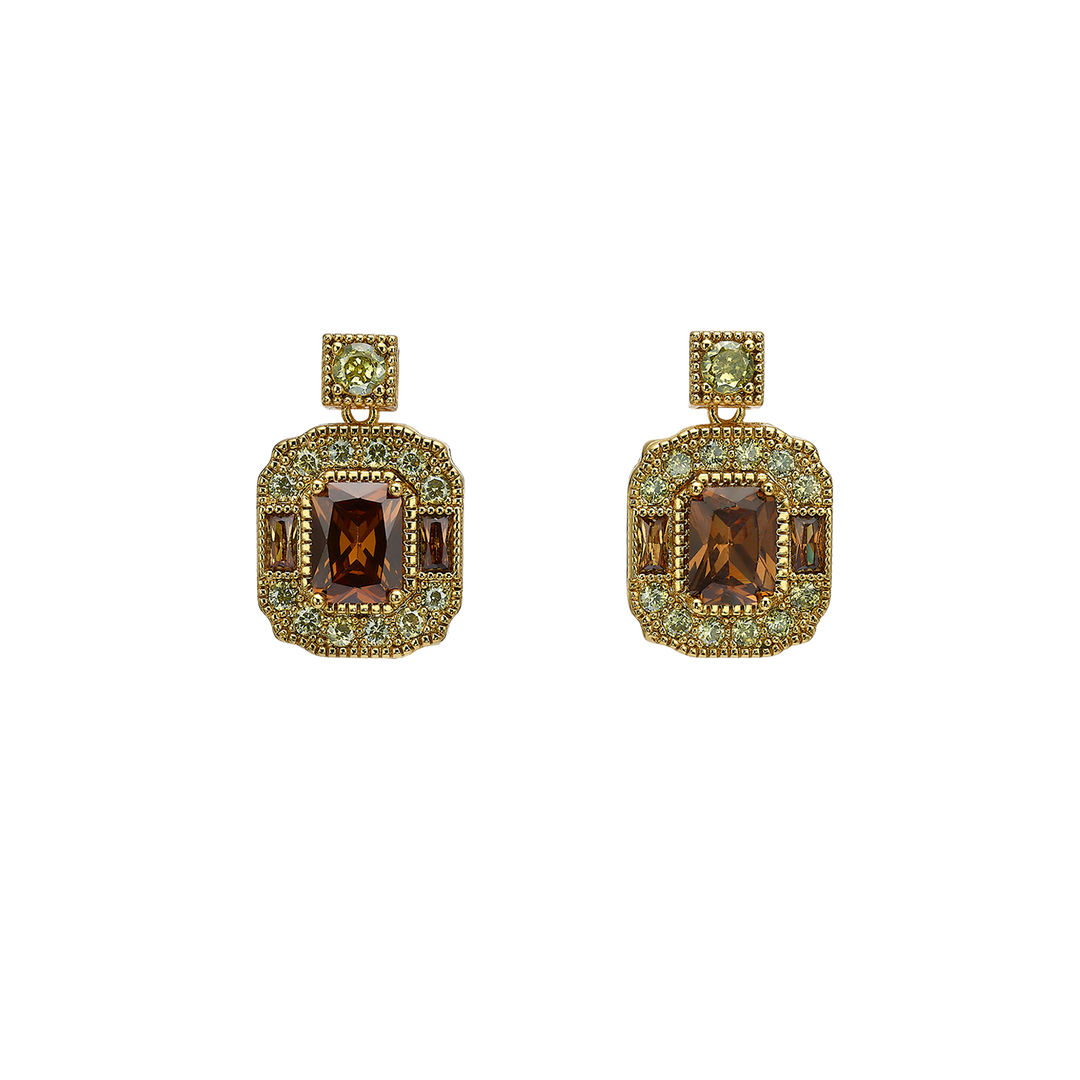 18K Gold Plated Earrings with Brown Zirconia - Volver